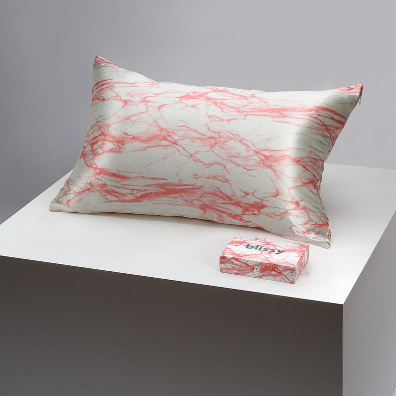 Pillowcase - Rose White Marble - Standard - Blissy Standard Rose White Marble Pillowcase – 22 Momme Mulberry Silk, 100% Silk