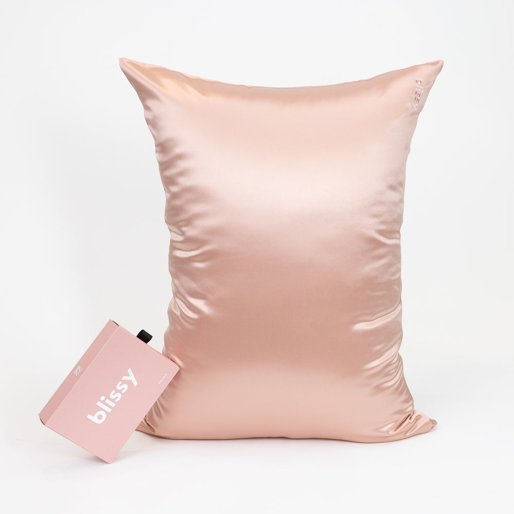 Blissy King Rose Gold Pillowcase Lifestyle – Mulberry Silk