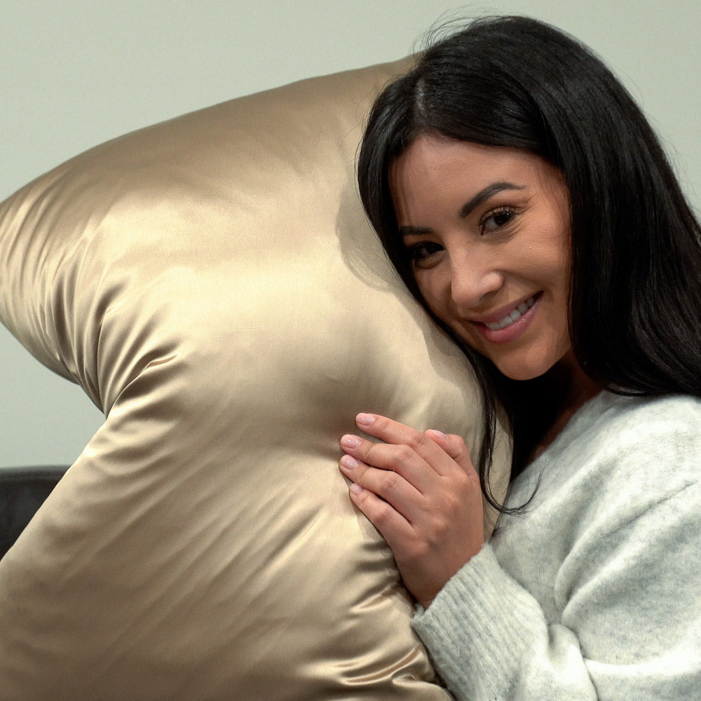 Blissy Taupe Silk Pillowcase Detail – King