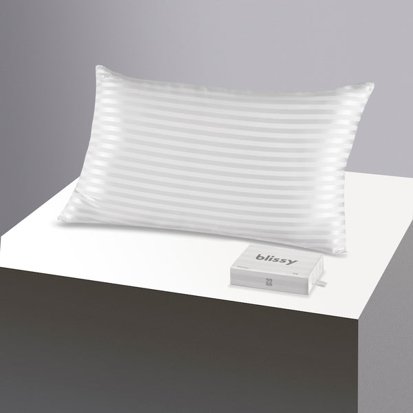 Blissy King White Striped Pillowcase – 22 Momme Mulberry Silk, 100% Silk