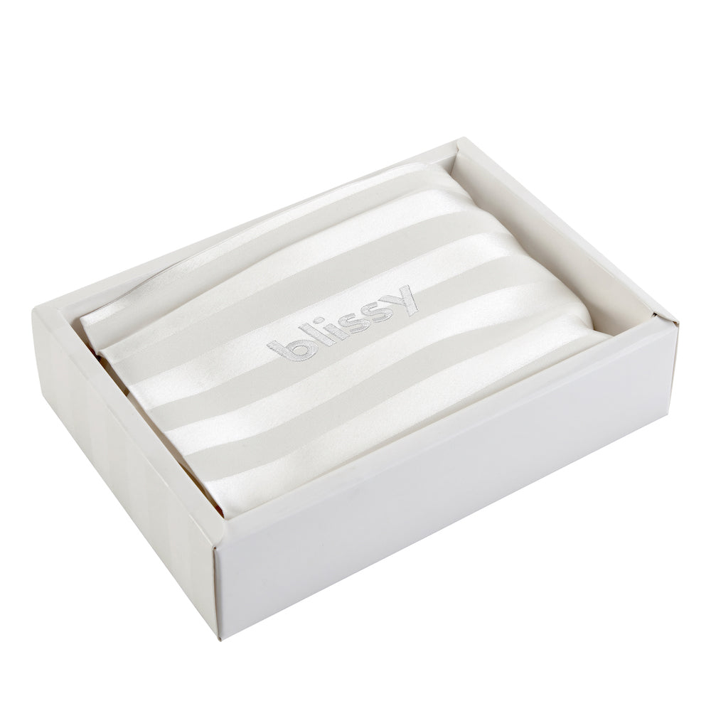Blissy King White Striped Pillowcase Lifestyle – Mulberry Silk