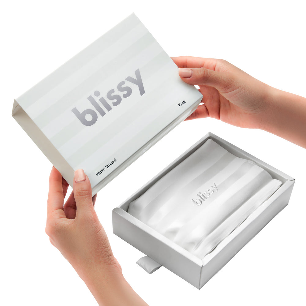 King White Striped Pillowcase – Blissy Premium Silk